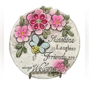 Floral Plaque with Pink Rhinestone Petals (Easel Included)